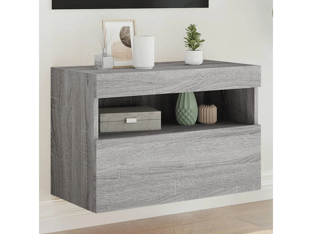 Berkfield TV Wall Cabinet with LED Lights Grey Sonoma 60x30x40 cm