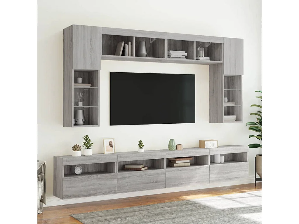 Berkfield TV Wall Cabinet with LED Lights Grey Sonoma 60x30x40 cm