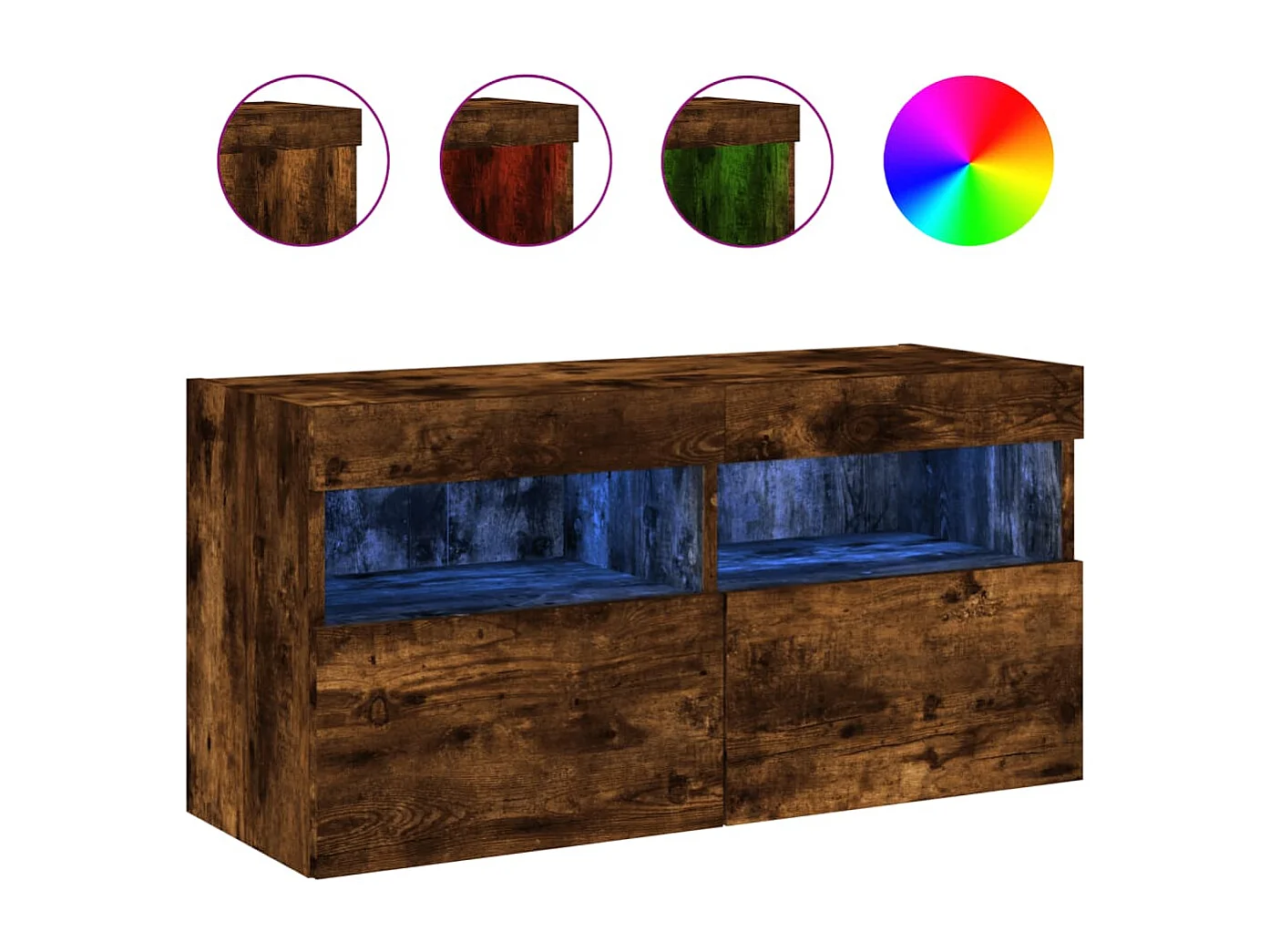 Berkfield TV Wall Cabinet with LED Lights Smoked Oak 80x30x40 cm