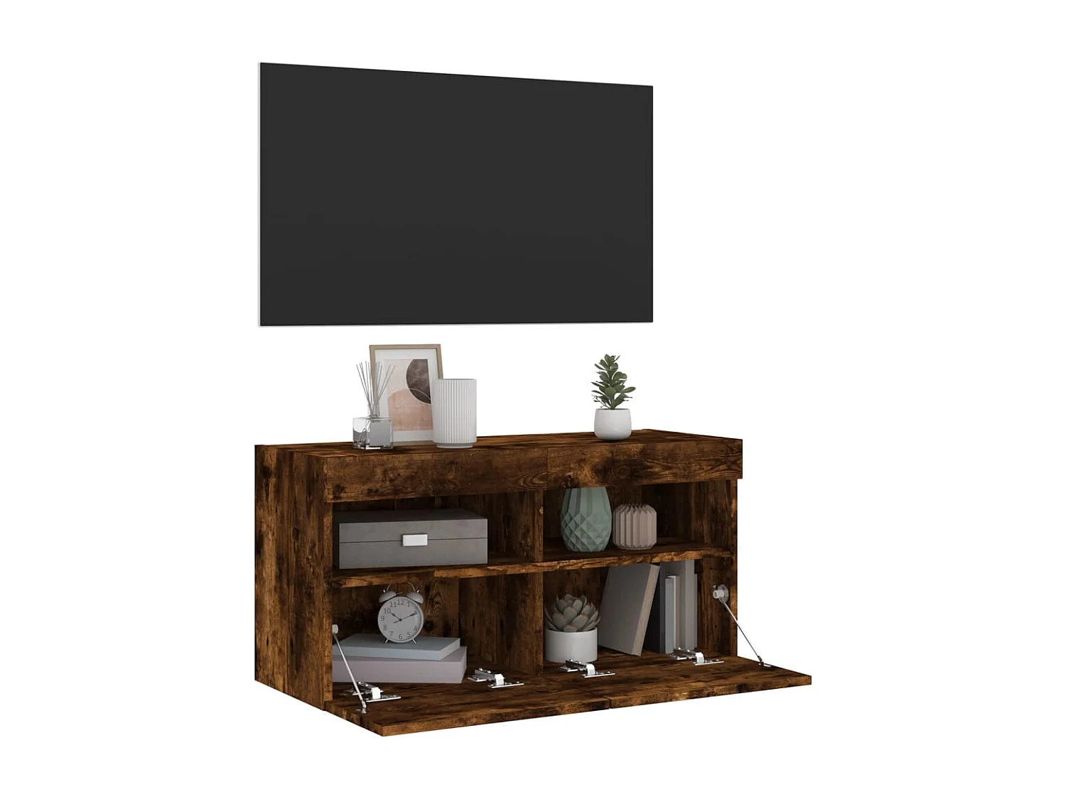 Berkfield TV Wall Cabinet with LED Lights Smoked Oak 80x30x40 cm