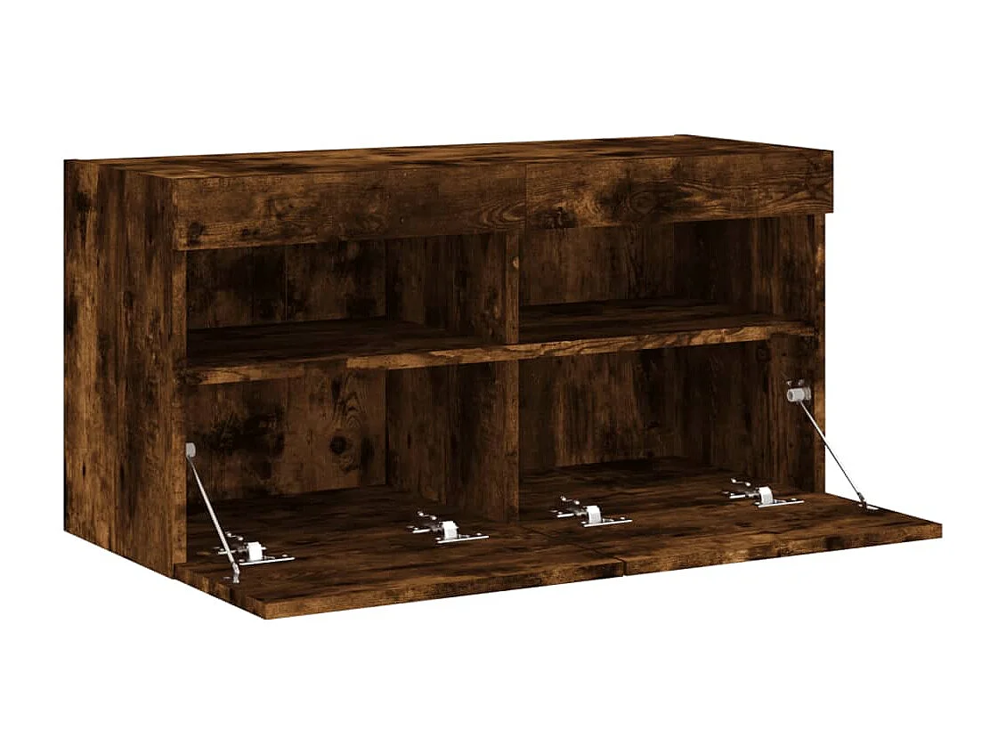 Berkfield TV Wall Cabinet with LED Lights Smoked Oak 80x30x40 cm