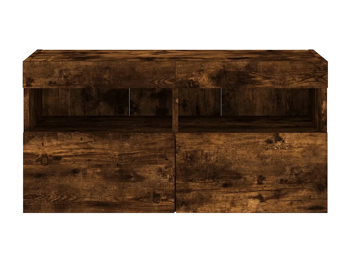 Berkfield TV Wall Cabinet with LED Lights Smoked Oak 80x30x40 cm