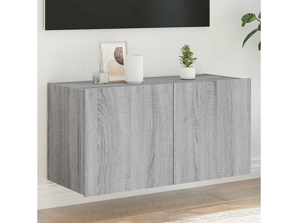 Berkfield TV Wall Cabinet with LED Lights Grey Sonoma 80x35x41 cm