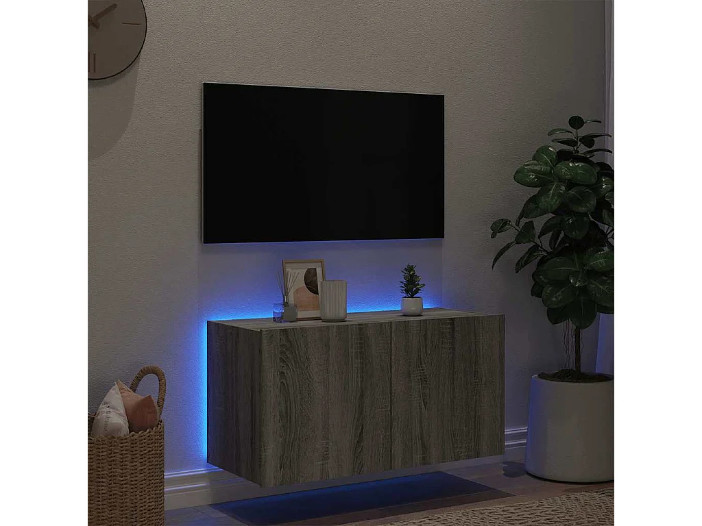 Berkfield TV Wall Cabinet with LED Lights Grey Sonoma 80x35x41 cm