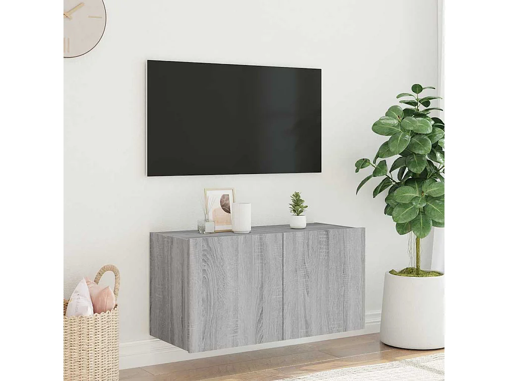 Berkfield TV Wall Cabinet with LED Lights Grey Sonoma 80x35x41 cm