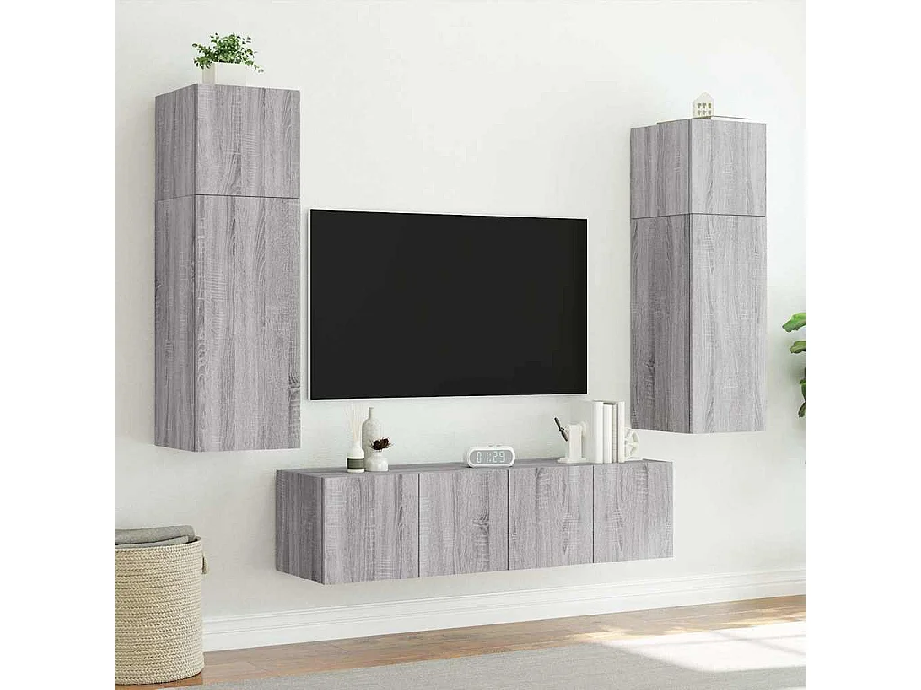 Berkfield TV Wall Cabinet with LED Lights Grey Sonoma 80x35x41 cm