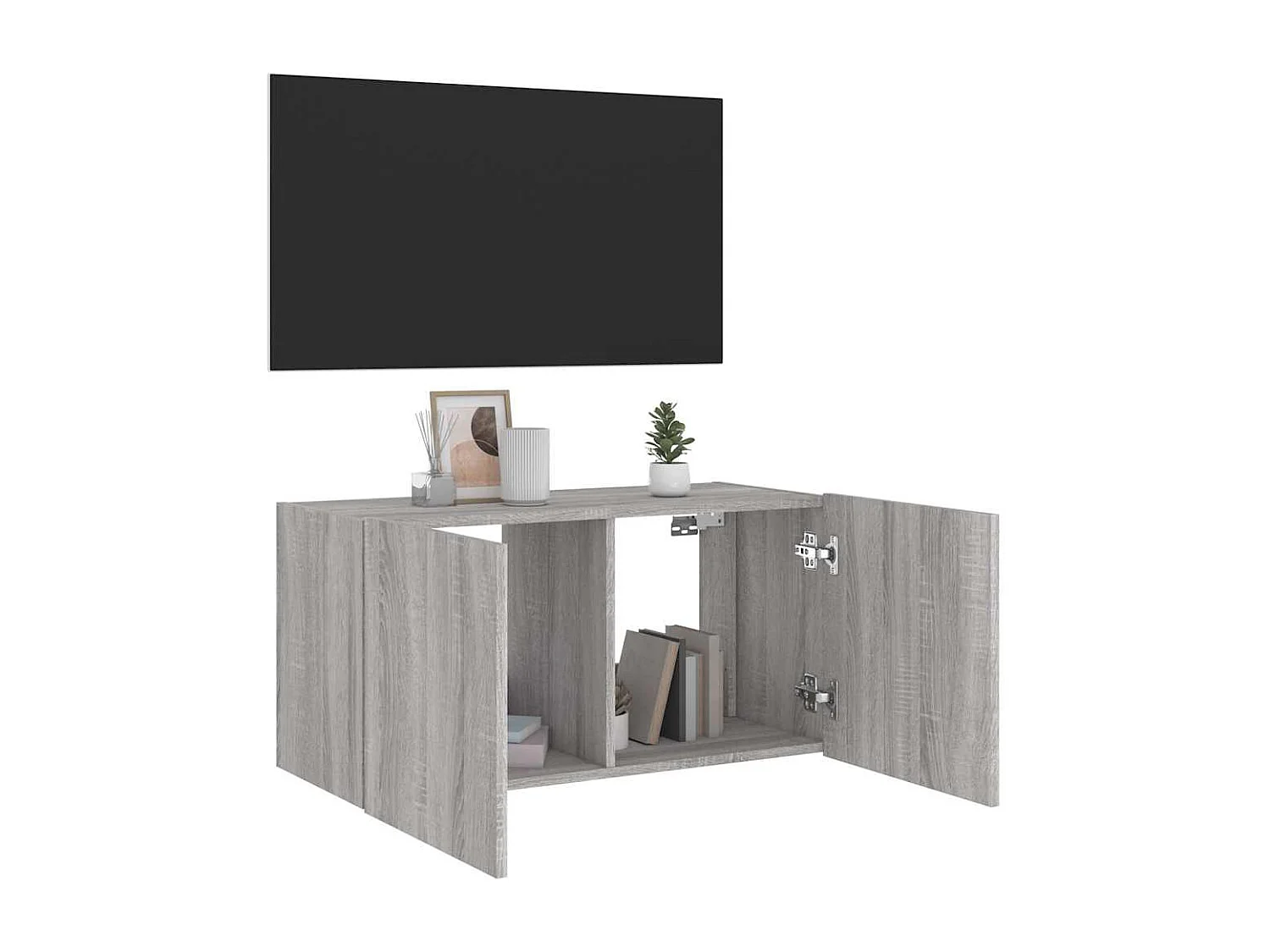 Berkfield TV Wall Cabinet with LED Lights Grey Sonoma 80x35x41 cm