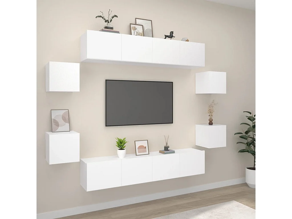 Berkfield 8 Piece TV Cabinet Set White Engineered Wood