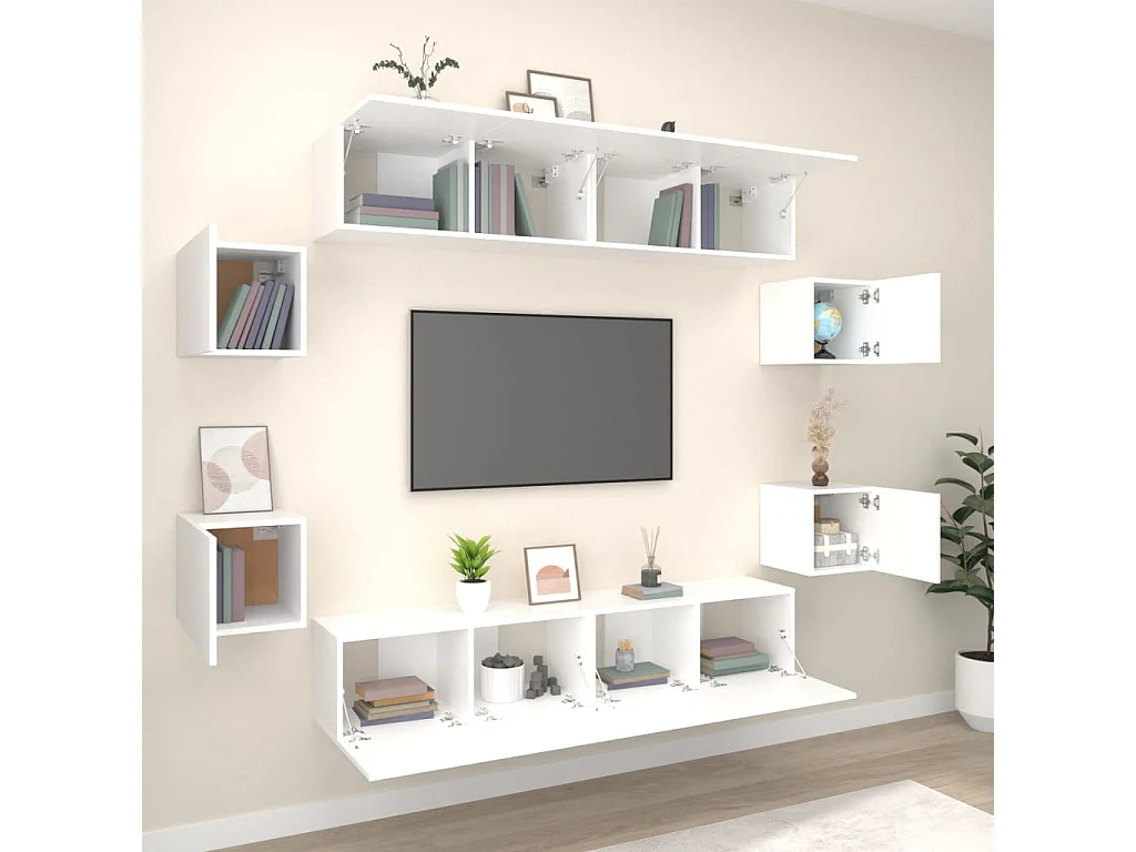 Berkfield 8 Piece TV Cabinet Set White Engineered Wood