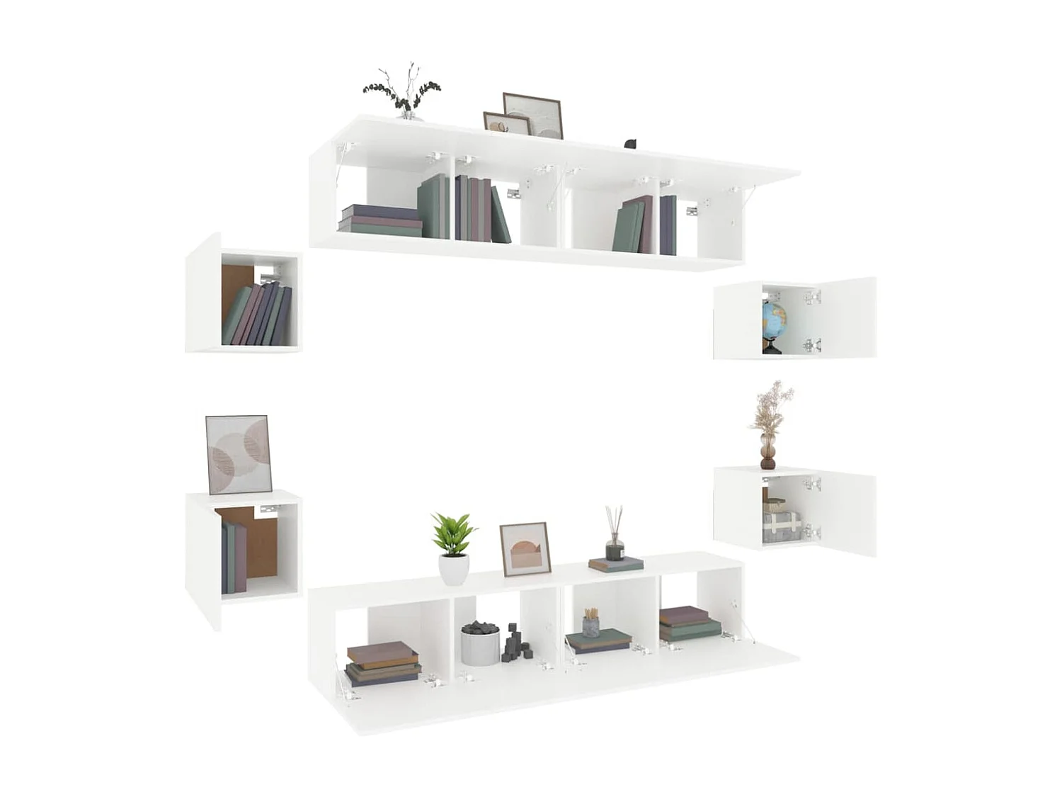 Berkfield 8 Piece TV Cabinet Set White Engineered Wood
