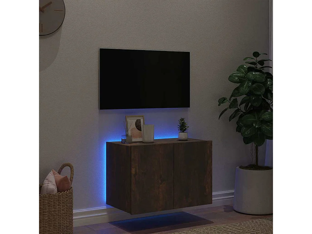 Berkfield TV Wall Cabinet with LED Lights Smoked Oak 60x35x41 cm