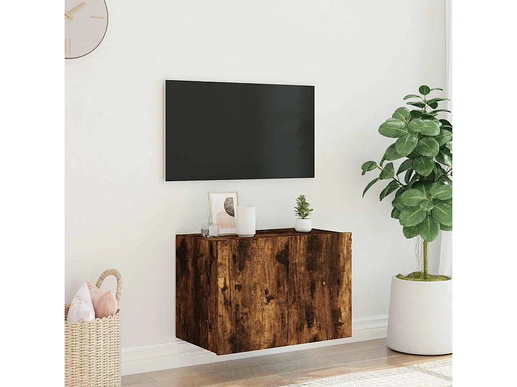 Berkfield TV Wall Cabinet with LED Lights Smoked Oak 60x35x41 cm