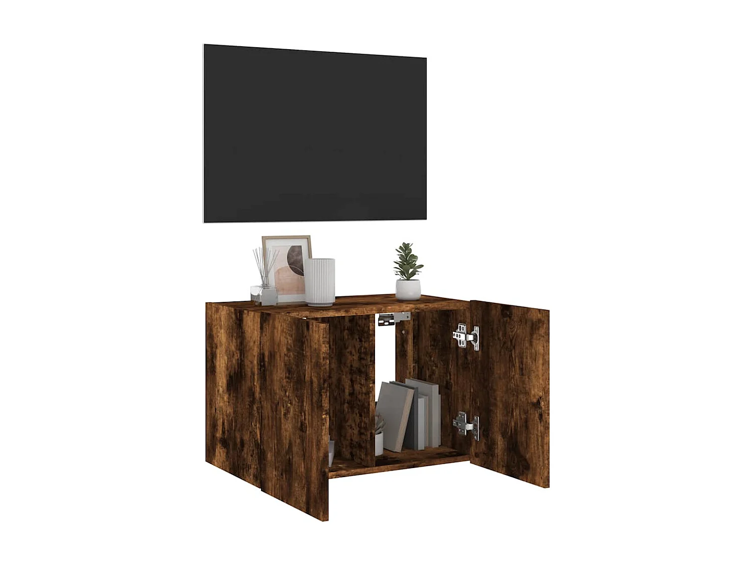 Berkfield TV Wall Cabinet with LED Lights Smoked Oak 60x35x41 cm
