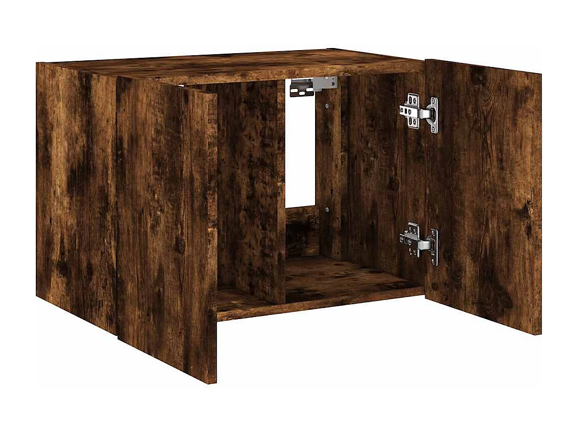 Berkfield TV Wall Cabinet with LED Lights Smoked Oak 60x35x41 cm