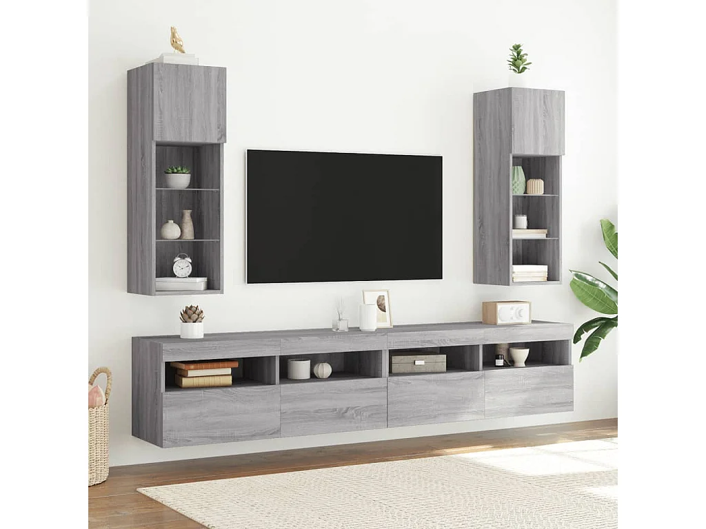 Berkfield TV Cabinet with LED Lights Grey Sonoma 30.5x30x90 cm
