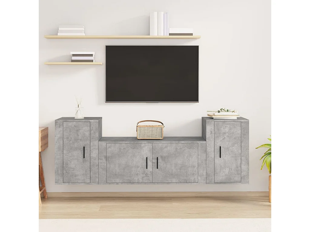 Berkfield 3 Piece TV Cabinet Set Concrete Grey Engineered Wood