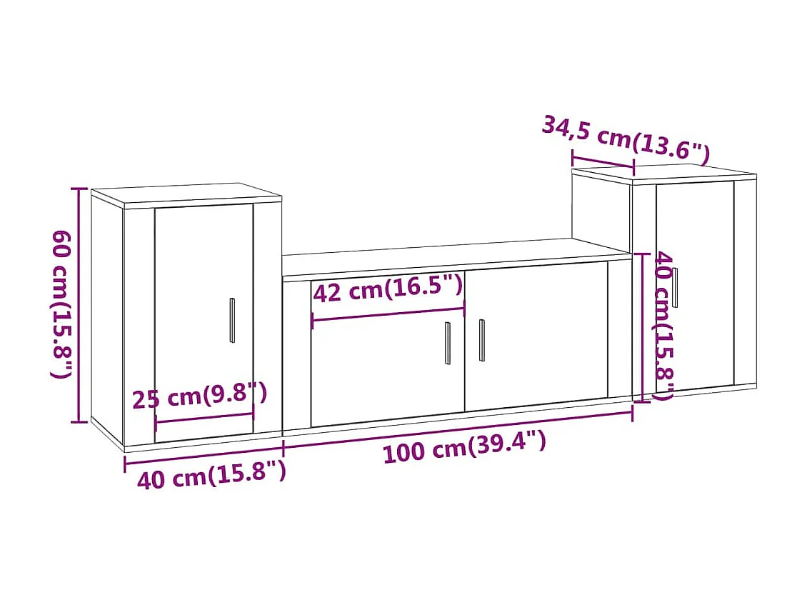 Berkfield 3 Piece TV Cabinet Set Concrete Grey Engineered Wood