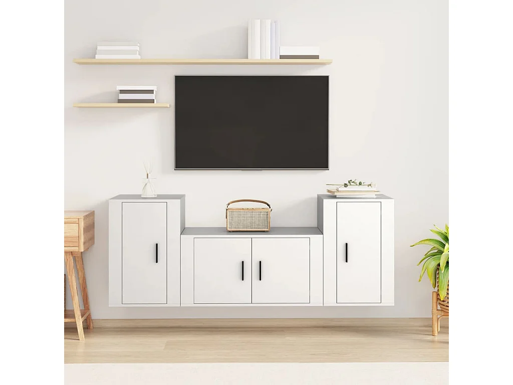 Berkfield 3 Piece TV Cabinet Set White Engineered Wood