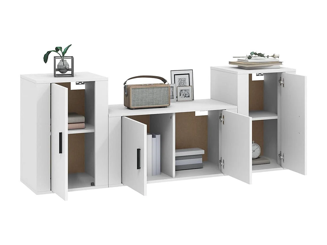 Berkfield 3 Piece TV Cabinet Set White Engineered Wood
