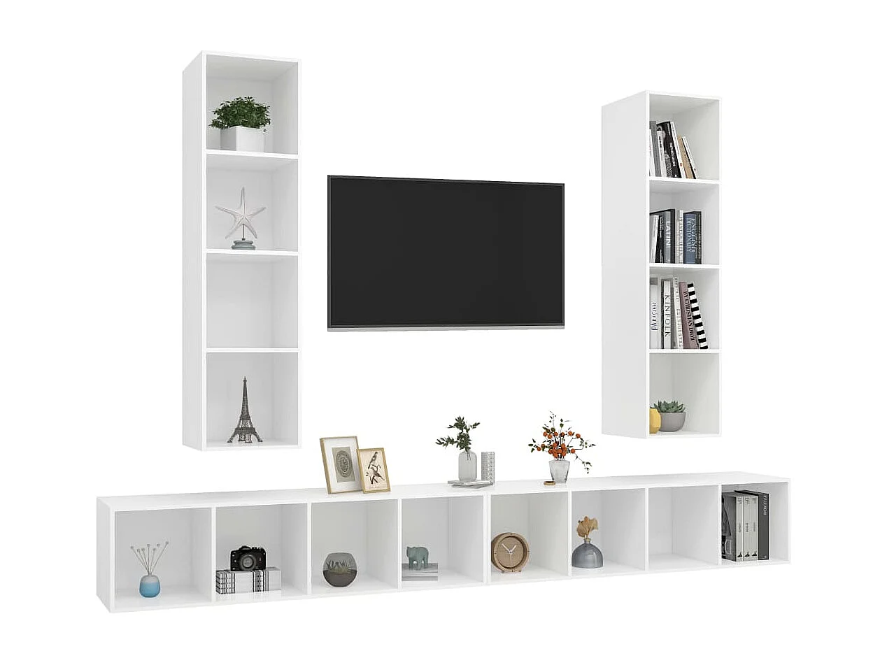 Berkfield Wall-mounted TV Cabinets 4 pcs White Engineered Wood