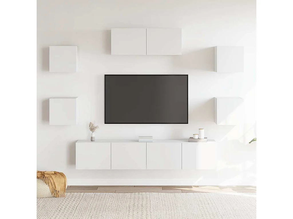 Berkfield 7 Piece TV Cabinet Set White Engineered Wood