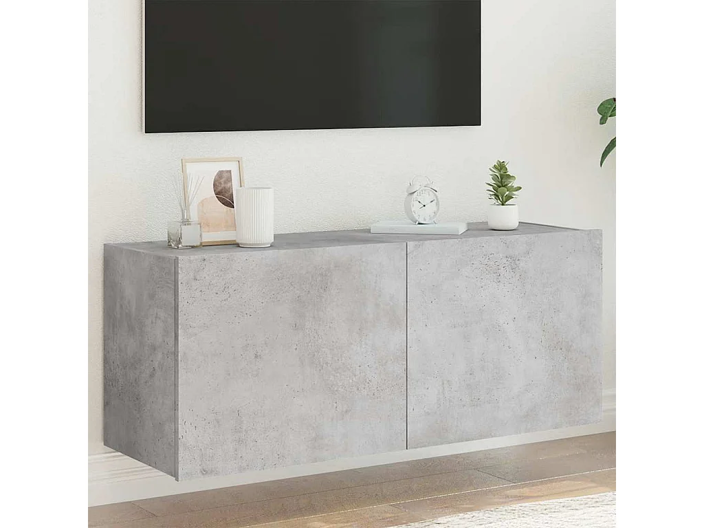 Berkfield TV Wall Cabinet with LED Lights Concrete Grey 100x35x41 cm