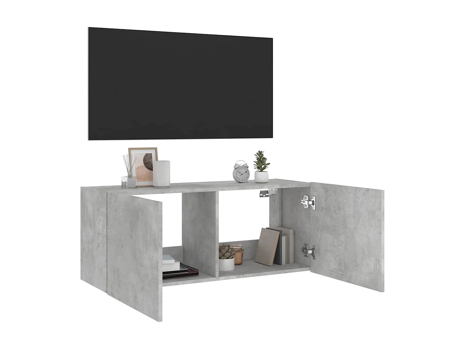 Berkfield TV Wall Cabinet with LED Lights Concrete Grey 100x35x41 cm