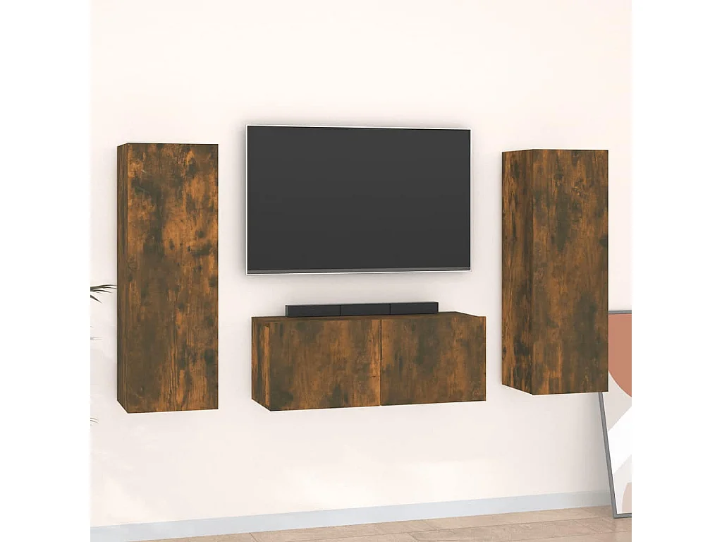 Berkfield 3 Piece TV Cabinet Set Smoked Oak Engineered Wood