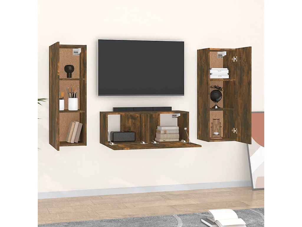 Berkfield 3 Piece TV Cabinet Set Smoked Oak Engineered Wood