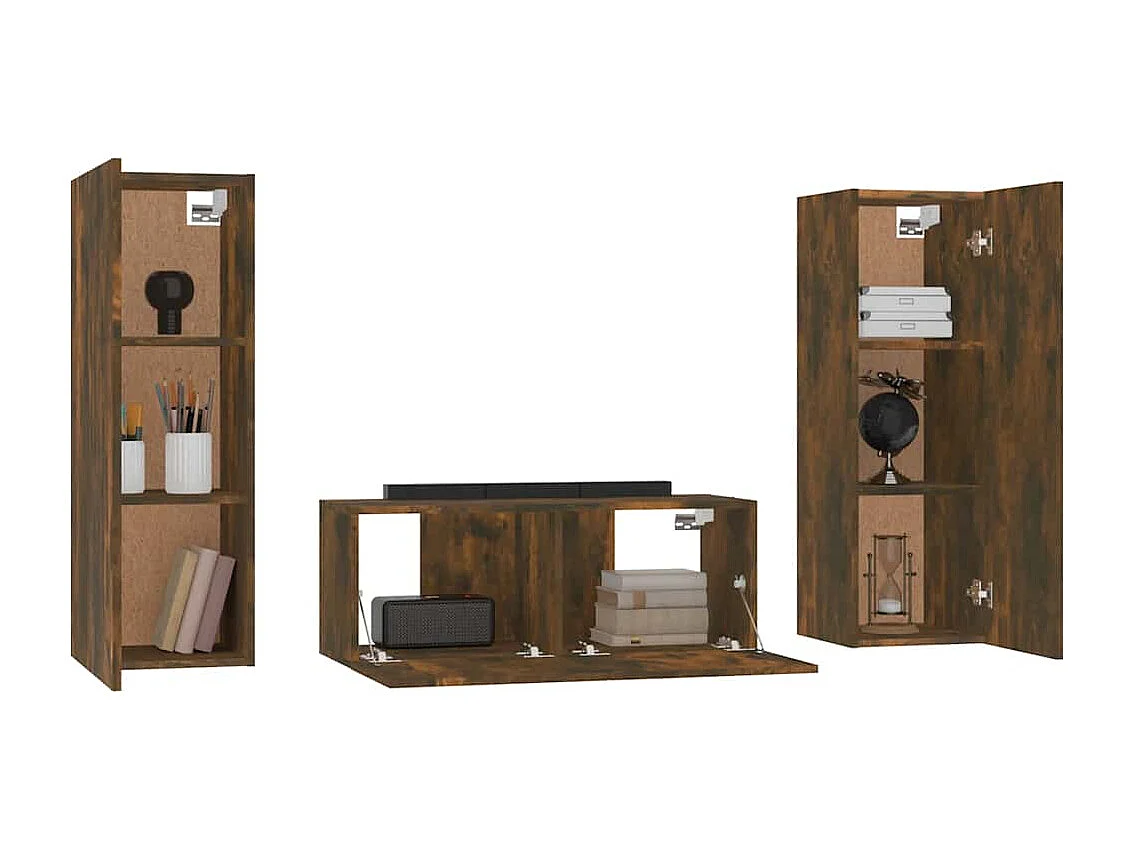 Berkfield 3 Piece TV Cabinet Set Smoked Oak Engineered Wood