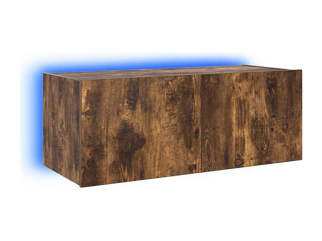 Berkfield TV Wall Cabinet with LED Lights Smoked Oak 80x35x31 cm