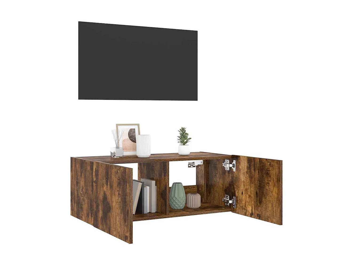 Berkfield TV Wall Cabinet with LED Lights Smoked Oak 80x35x31 cm
