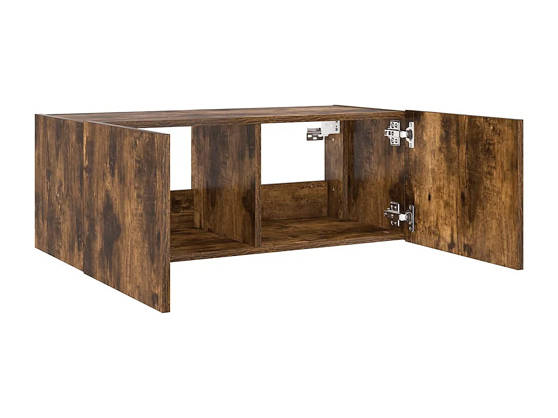 Berkfield TV Wall Cabinet with LED Lights Smoked Oak 80x35x31 cm