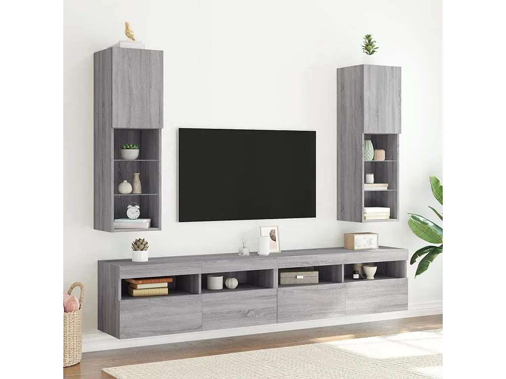 Berkfield TV Cabinet with LED Lights Grey Sonoma 30.5x30x102 cm