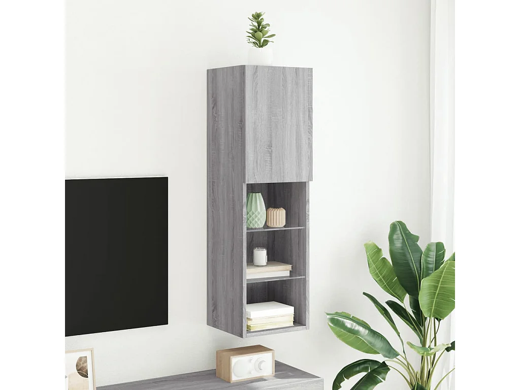 Berkfield TV Cabinet with LED Lights Grey Sonoma 30.5x30x102 cm