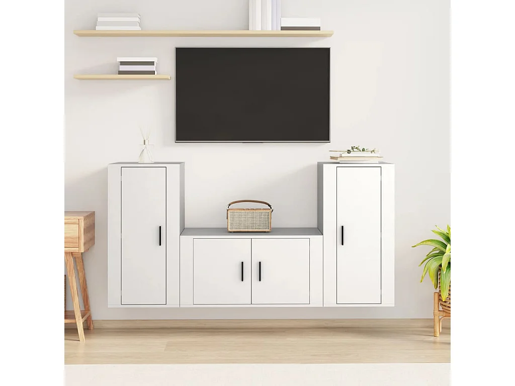 Berkfield 3 Piece TV Cabinet Set White Engineered Wood