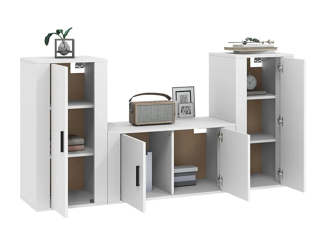 Berkfield 3 Piece TV Cabinet Set White Engineered Wood