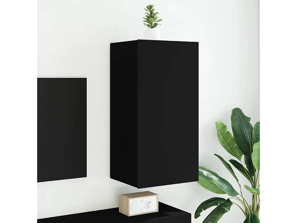 Berkfield TV Wall Cabinet with LED Lights Black 40.5x35x80 cm