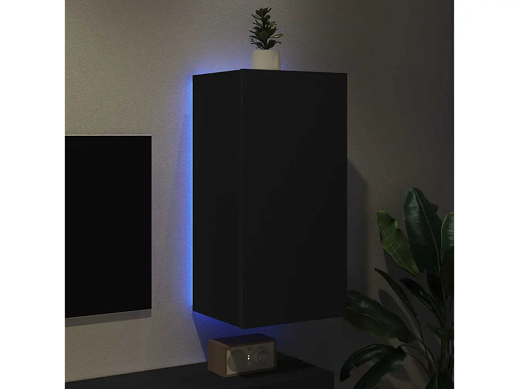 Berkfield TV Wall Cabinet with LED Lights Black 40.5x35x80 cm
