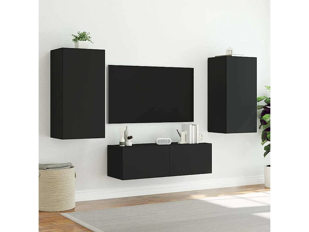 Berkfield TV Wall Cabinet with LED Lights Black 40.5x35x80 cm
