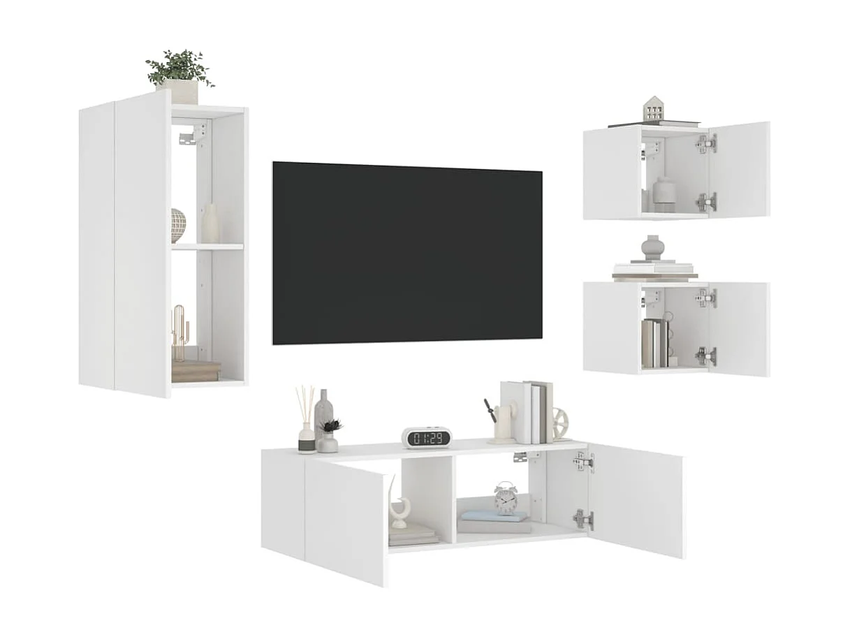 Berkfield 4 Piece TV Wall Cabinets with LED Lights White