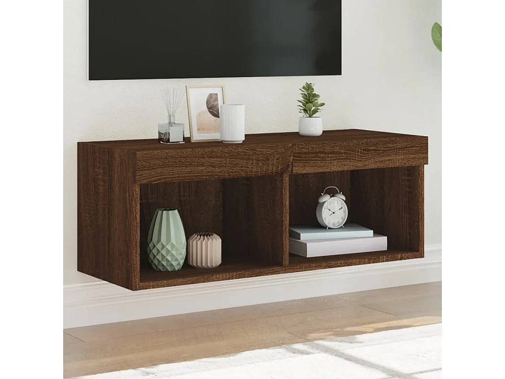 Berkfield TV Cabinet with LED Lights Brown Oak 80x30x30 cm