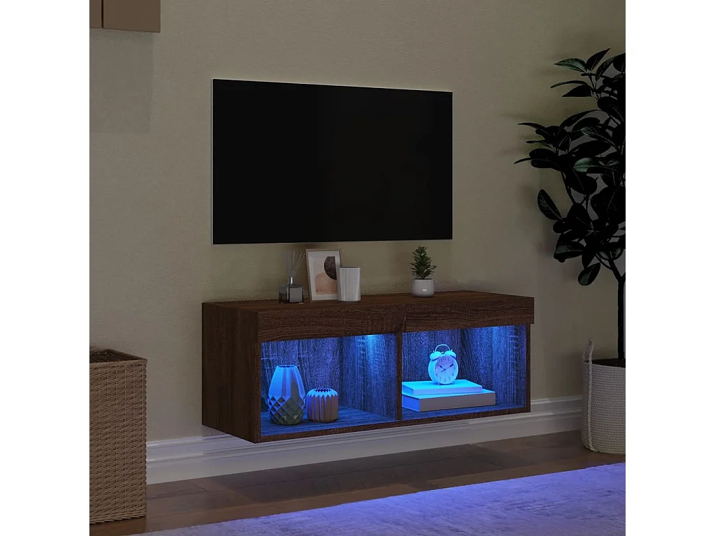Berkfield TV Cabinet with LED Lights Brown Oak 80x30x30 cm