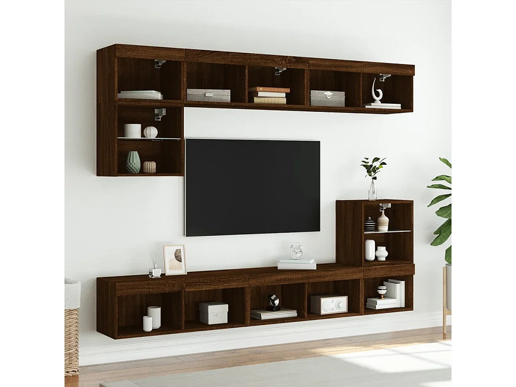Berkfield TV Cabinet with LED Lights Brown Oak 80x30x30 cm