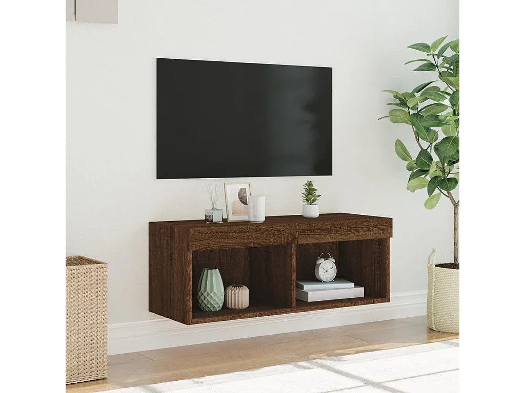 Berkfield TV Cabinet with LED Lights Brown Oak 80x30x30 cm
