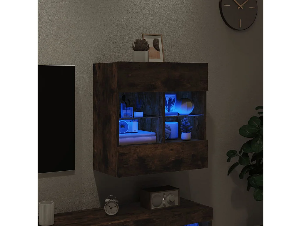 Berkfield TV Wall Cabinet with LED Lights Smoked Oak 58.5x30x60.5 cm