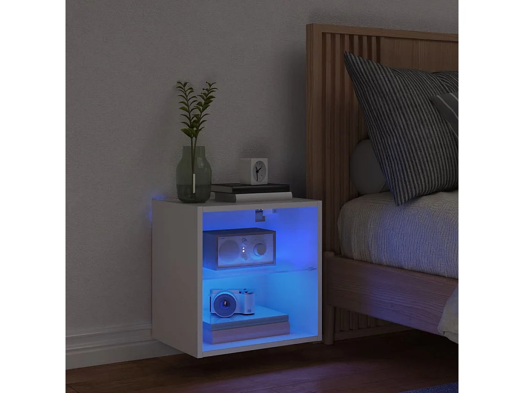Berkfield Bedside Cabinet with LED Lights Wall-mounted White