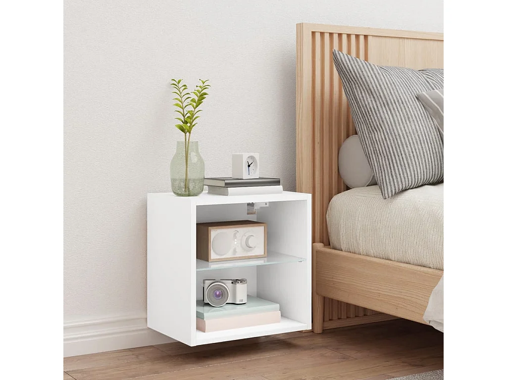 Berkfield Bedside Cabinet with LED Lights Wall-mounted White