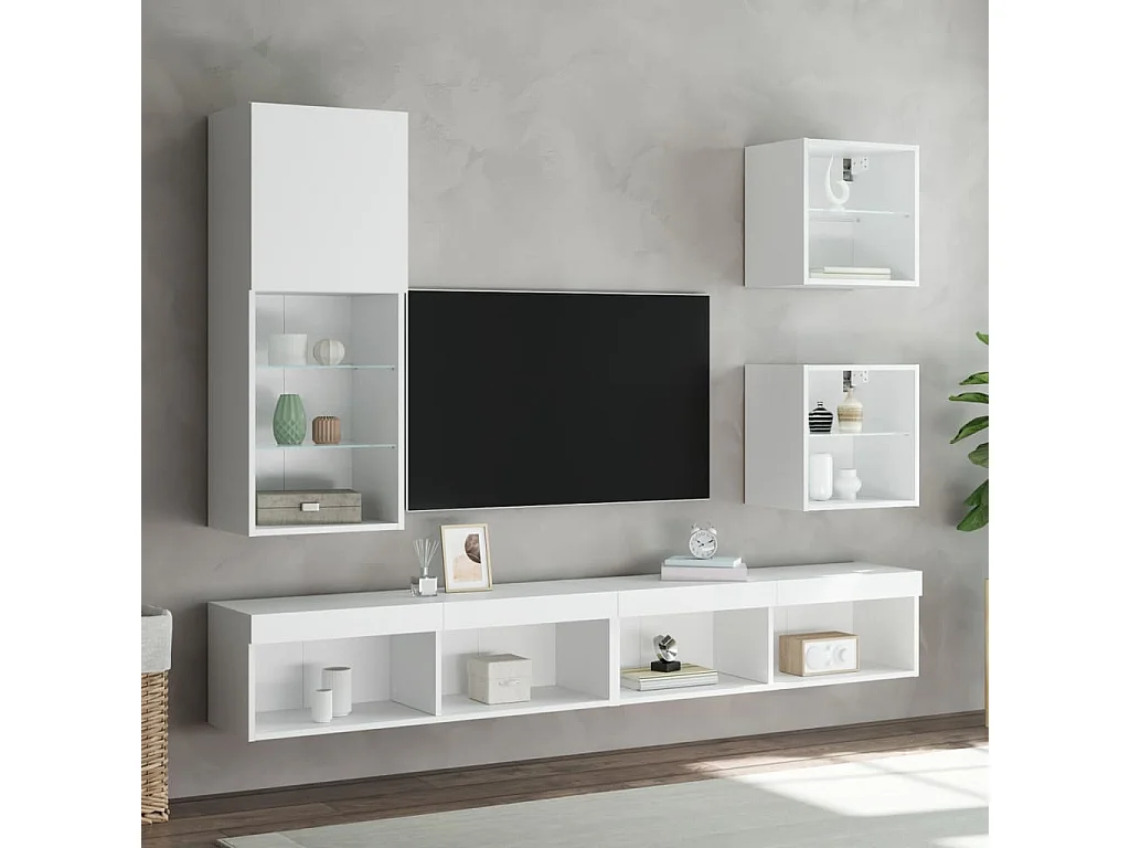 Berkfield Bedside Cabinet with LED Lights Wall-mounted White