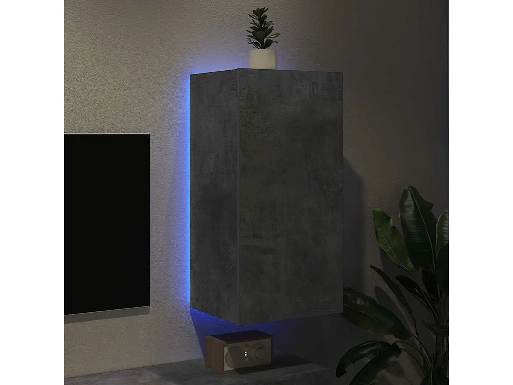 Berkfield TV Wall Cabinet with LED Lights Concrete Grey 40.5x35x80 cm